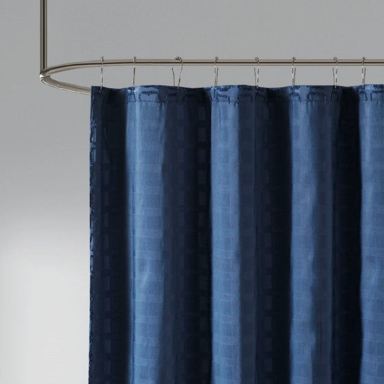Metro Woven Clipped Solid Shower Curtain (Navy)