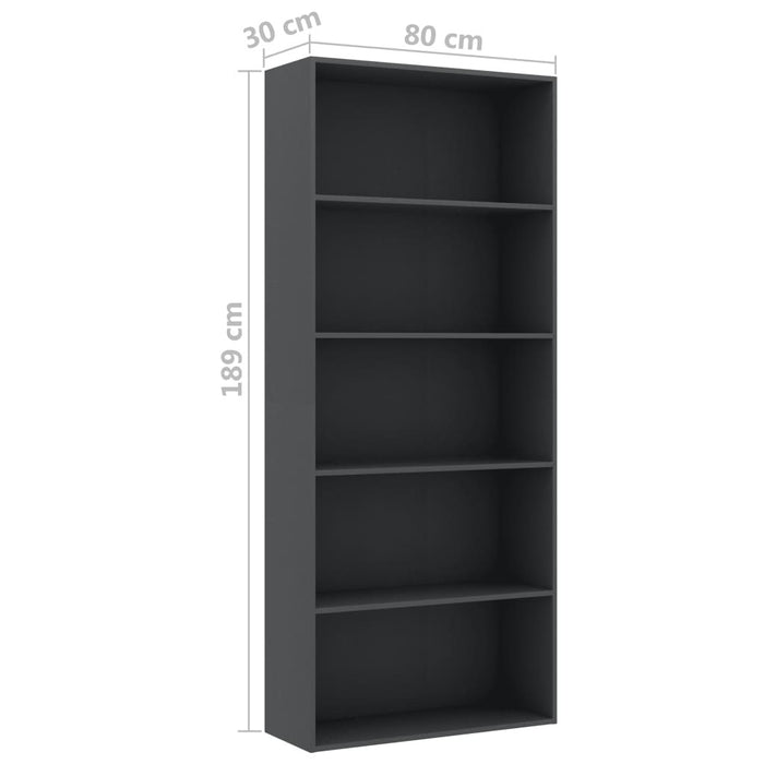 5-Tier Book Cabinet Gray 31.5"x11.8"x74.4" Chipboard