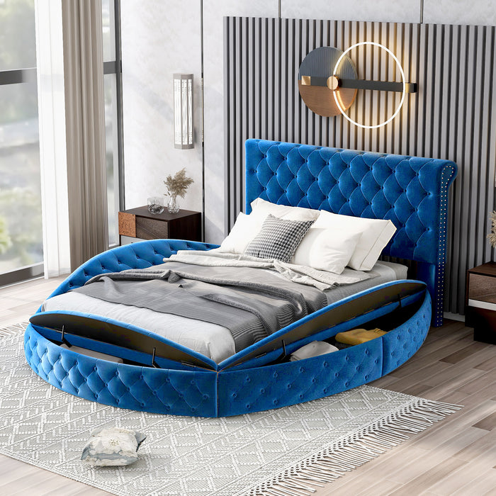 New Space Full Size Round Shape Upholstery Low Profile Storage Platform Bed