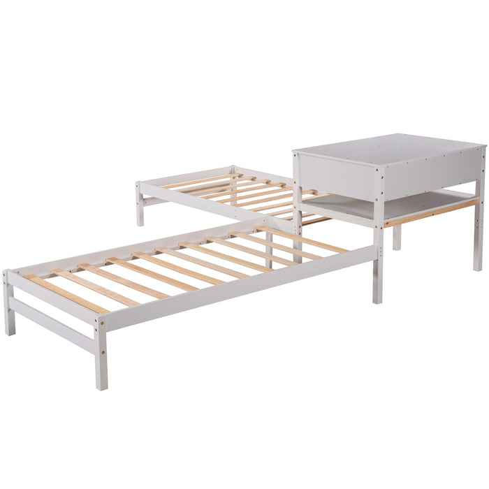 Grenco Twin Size L-Shaped Platform Beds with Drawers