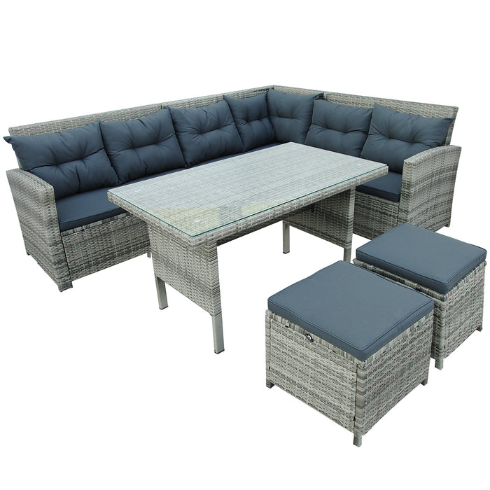 6-Piece Elegance Patio Outdoor Sectional Sofa with Glass Table