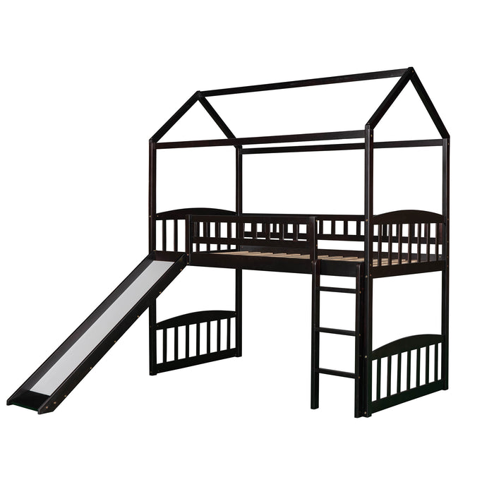 Twin Loft Bed with Slide, House Bed with Slide