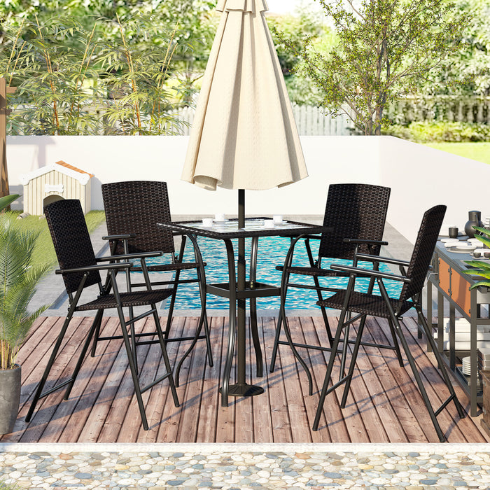 5-Piece Outdoor Patio PE Wicker Counter Height Dining Table Set