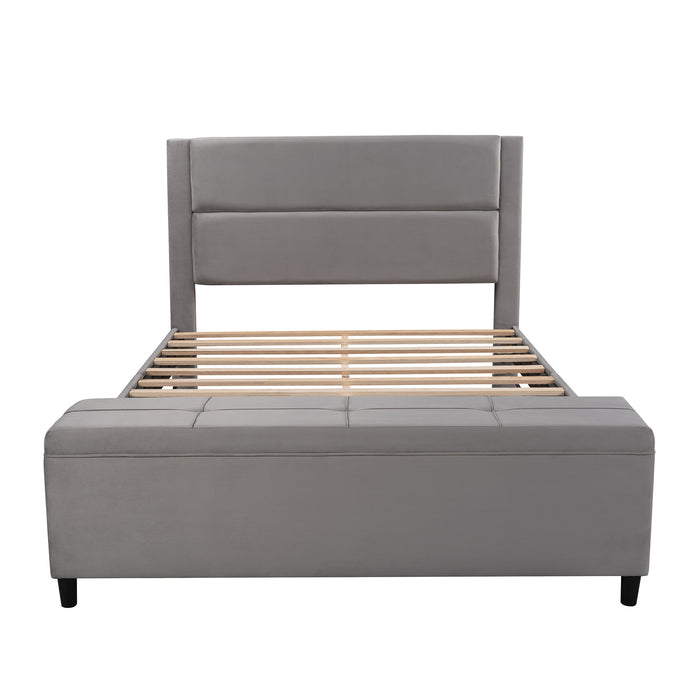 New Space Queen Size Storage Bed Upholstered Platform Bed with a Cushioned Ottoman
