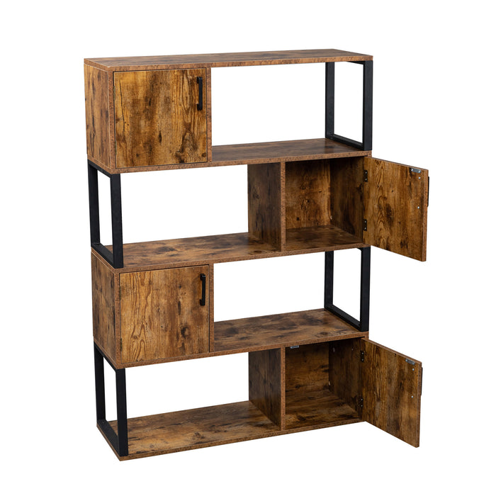 4 Tier Storage Cabinet Bookshelf Storage Organizer with 4 Cube, Vintage Brown