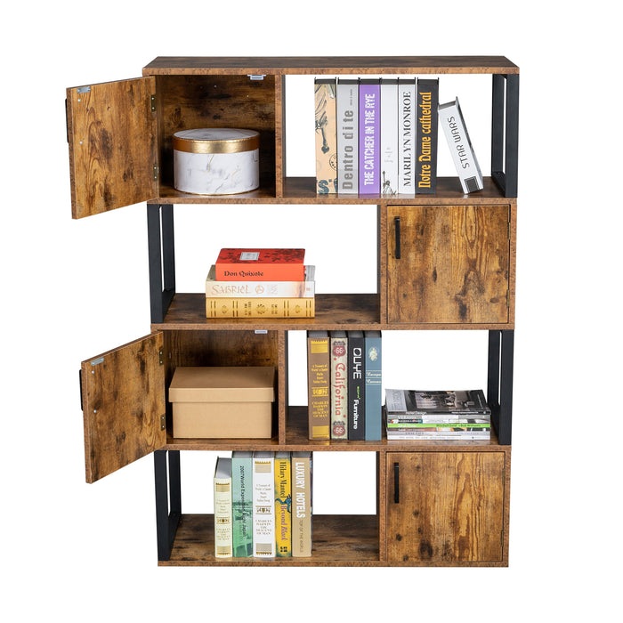 4 Tier Storage Cabinet Bookshelf Storage Organizer with 4 Cube, Vintage Brown