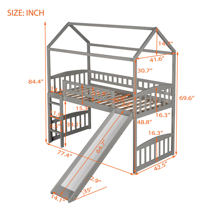 Twin Loft Bed with Slide, House Bed with Slide