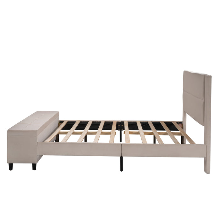 New Space Queen Size Storage Bed Upholstered Platform Bed with a Cushioned Ottoman