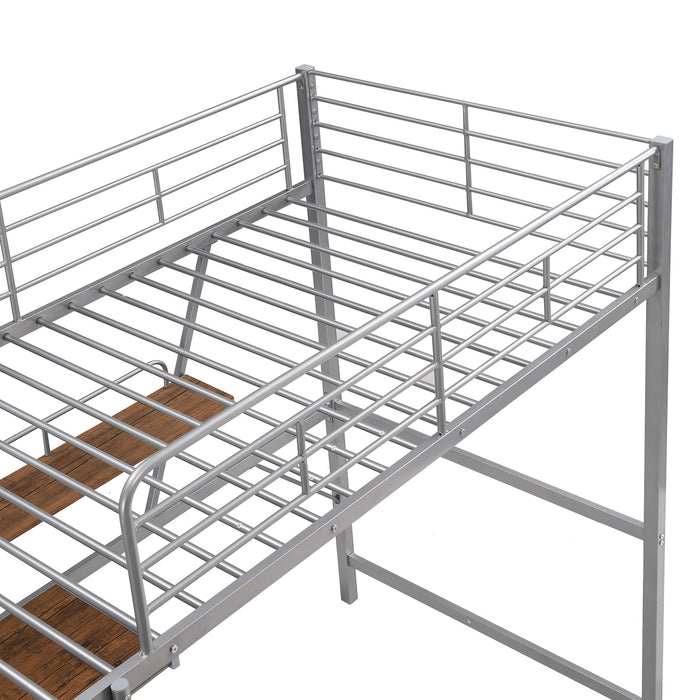 Metal Loft Bed with L-shaped Desk and Shelf, Silver(New)