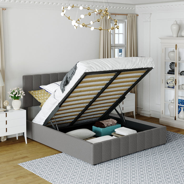 New Space  Queen size Upholstered Platform bed with a Hydraulic Storage System