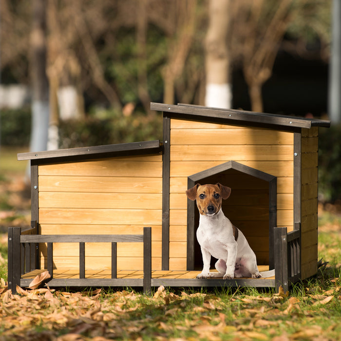 Large Wooden Dog House Outdoor, Outdoor & Indoor Dog Crate, Cabin Style, With Porch
