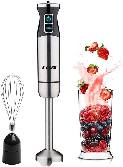 Hand Blender 500W 3-in-1 Multifunctional Electric Immersion Blender 8 Variable speed Stick Batidora Emersion Mixer, 600ml Mixing Beaker, Whisk Attachment, BPA Free 5 Core