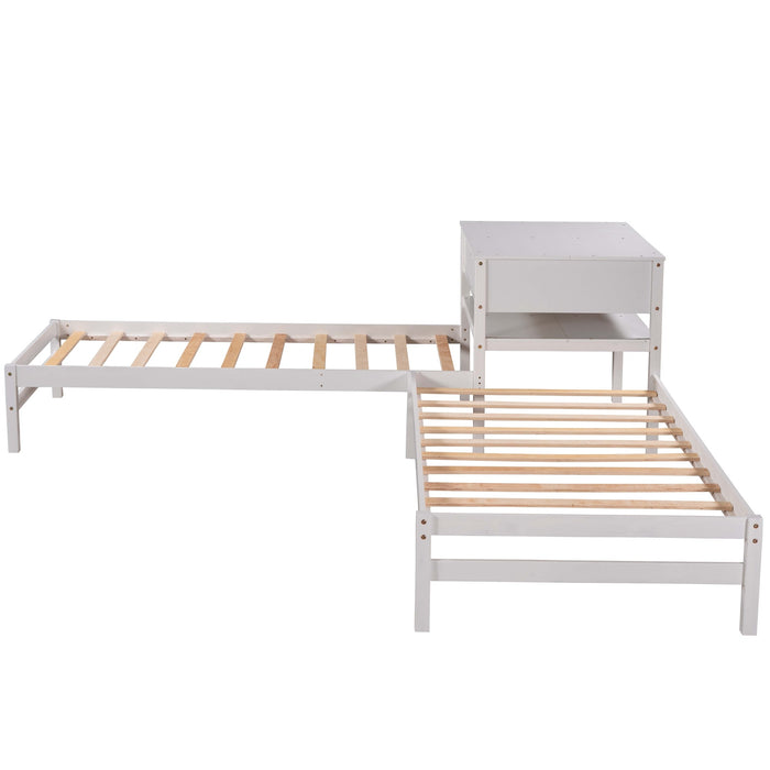 Grenco Twin Size L-Shaped Platform Beds with Drawers