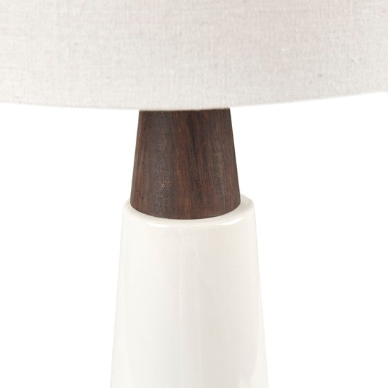 Tristan Triangular Ceramic and Wood Table Lamp