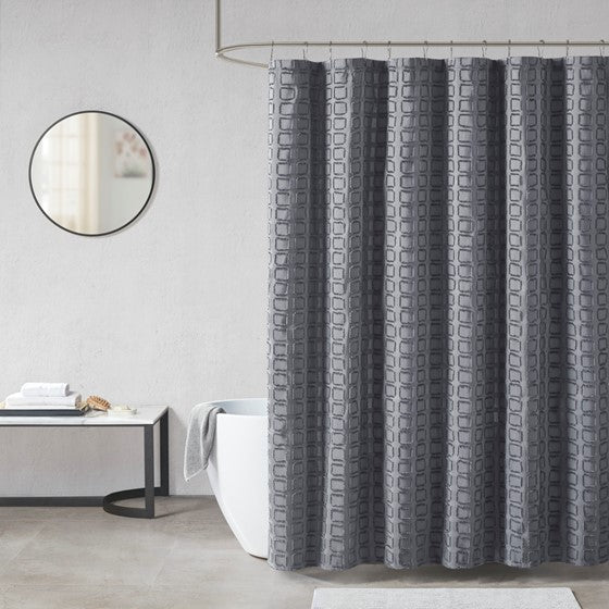 Metro Woven Clipped Solid Shower Curtain (Gray)