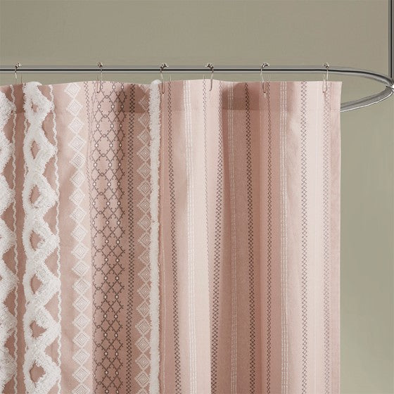Imani Cotton Printed Shower Curtain with Chenille (Blush)