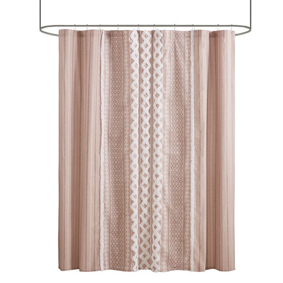 Imani Cotton Printed Shower Curtain with Chenille (Blush)
