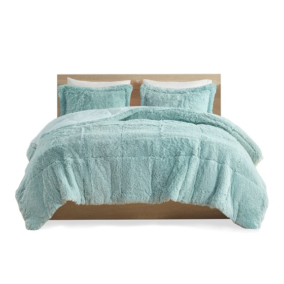 Malea Shaggy Faux Fur Comforter Mini Set (Aqua)