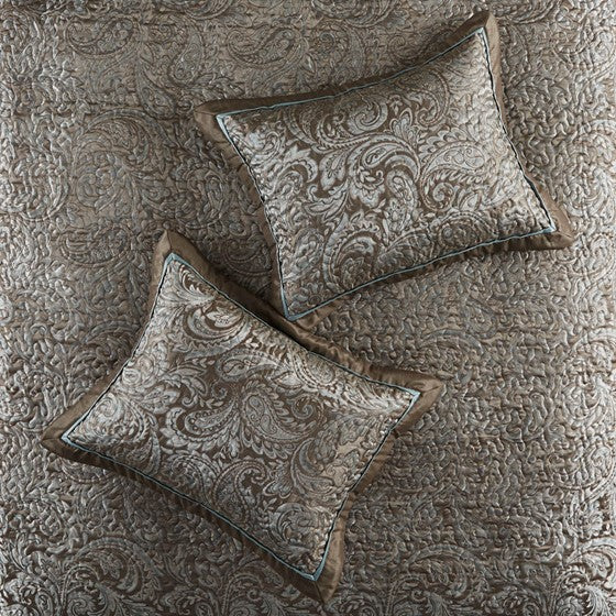 Aubrey 5 Piece Reversible Jacquard Bedspread Set (Blue/Brown)