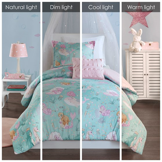 Darya Printed Mermaid Comforter Set (Aqua/Pink)