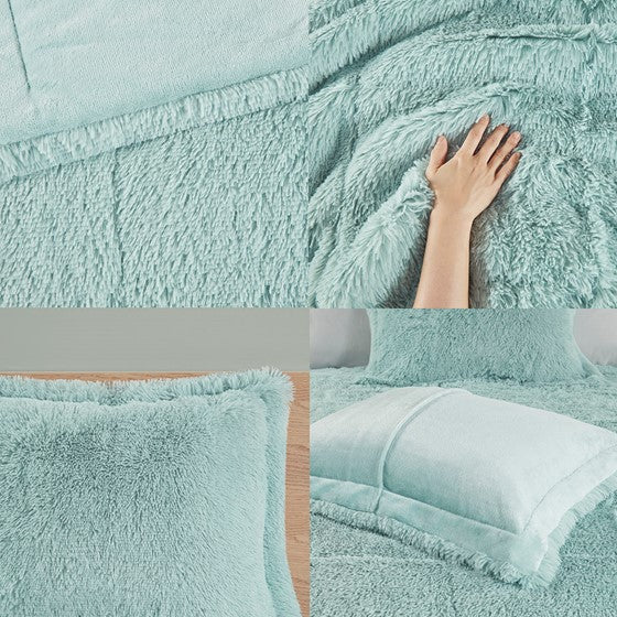Malea Shaggy Faux Fur Comforter Mini Set (Aqua)