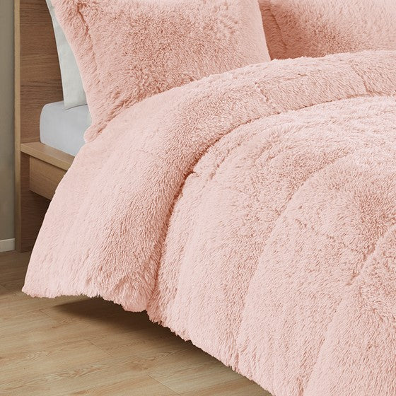 Malea Shaggy Faux Fur Comforter Mini Set (Blush)