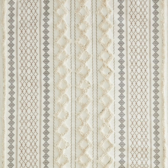 Imani Cotton Printed Shower Curtain with Chenille (Ivory)