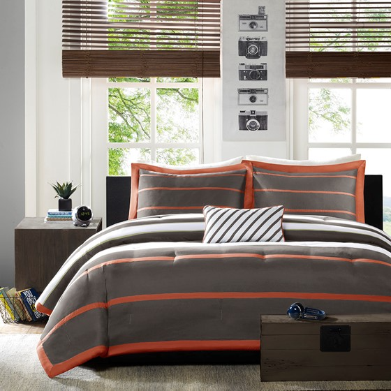 Ashton Comforter Set (Orange/Grey)