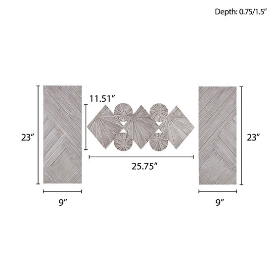 Ash Carved Wood 3 Piece Set Wall Decor