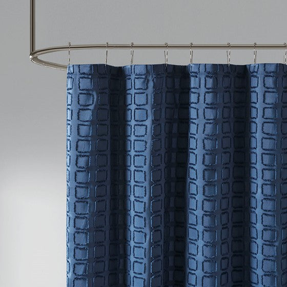 Metro Woven Clipped Solid Shower Curtain (Navy)