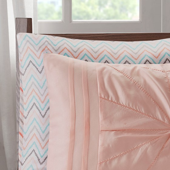 Toren Embroidered Comforter Set with Bed Sheets (Pink)
