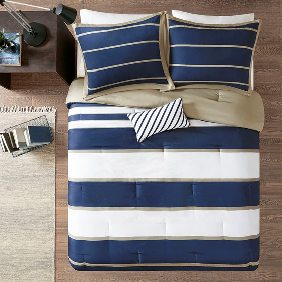 Ashton Comforter Set (Khaki/Navy)