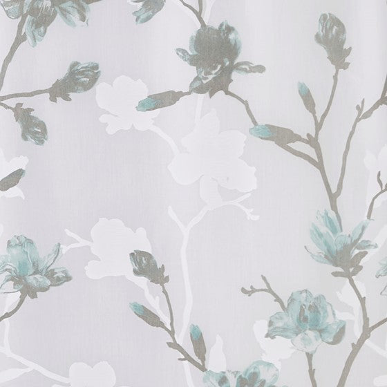 Magnolia Floral Printed Burnout Shower Curtain (Aqua)