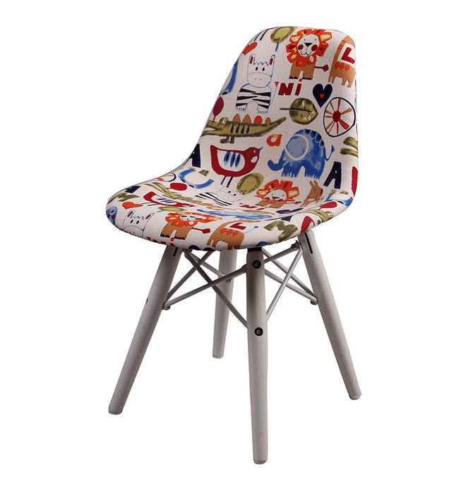 DSW Eiffel Chair for Kids - Upholstered Fabric - White Wooden Legs