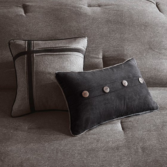 Boone 7 Piece Faux Suede Comforter Set (Grey)