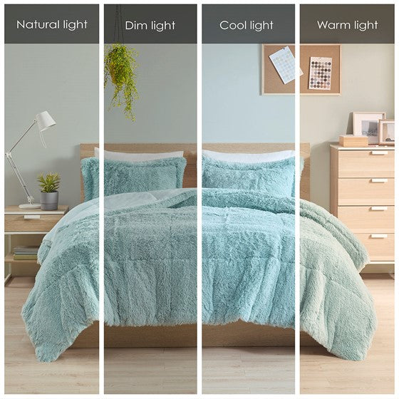 Malea Shaggy Faux Fur Comforter Mini Set (Aqua)