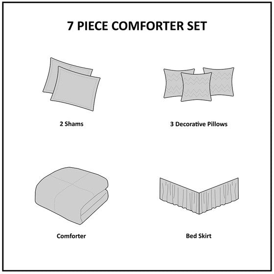Boone 7 Piece Faux Suede Comforter Set (Grey)