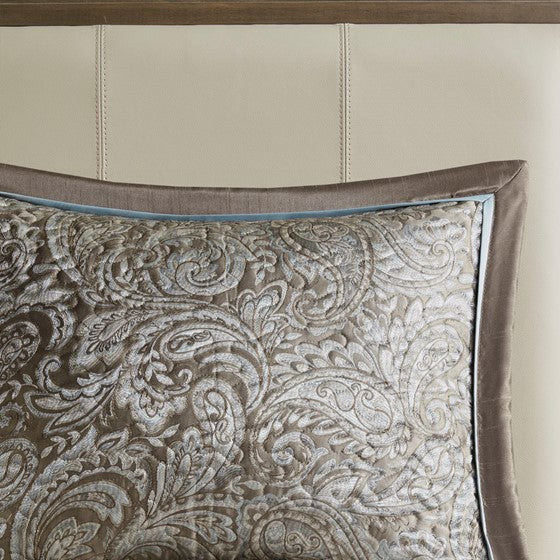 Aubrey 5 Piece Reversible Jacquard Bedspread Set (Blue/Brown)
