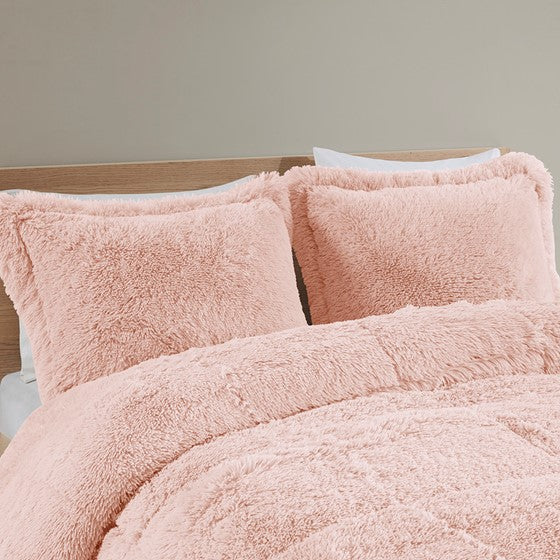 Malea Shaggy Faux Fur Comforter Mini Set (Blush)