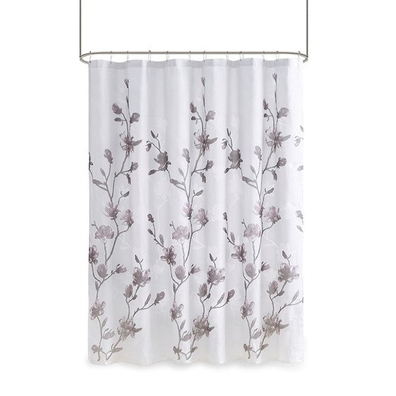 Magnolia Floral Printed Burnout Shower Curtain (Purple)