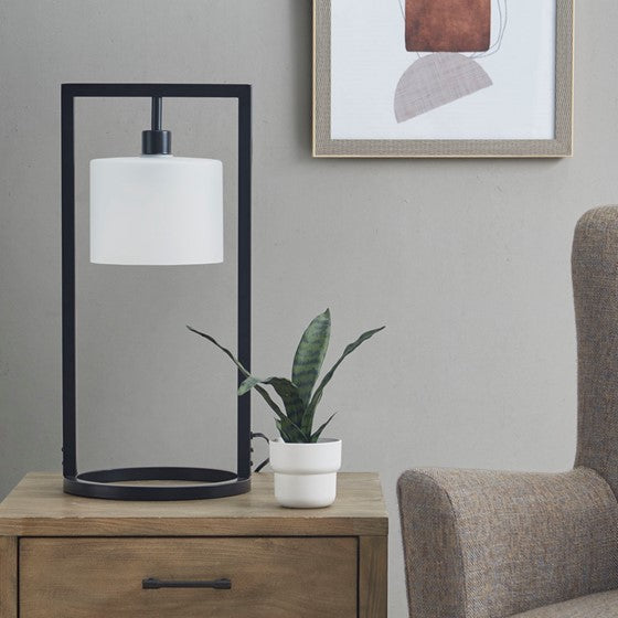 Kittery Metal Table Lamp with Glass Drum Shade