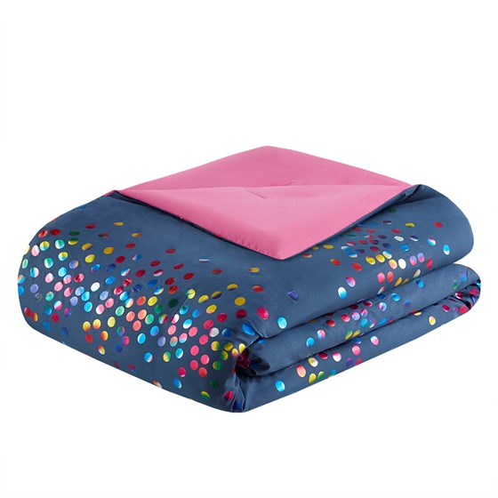 Janie Rainbow Iridescent Metallic Dot Comforter Set (Navy)