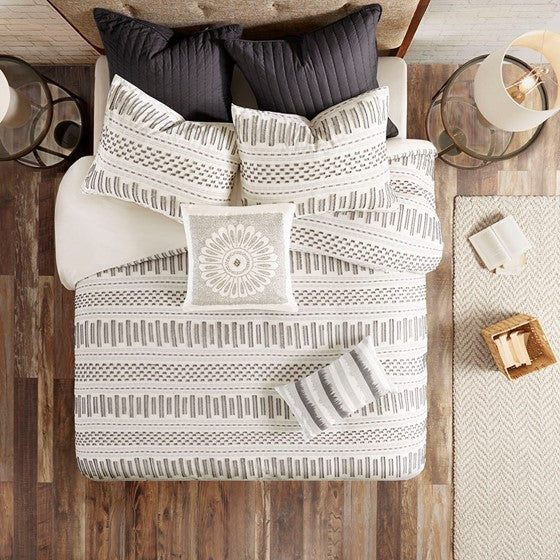 Rhea Cotton Jacquard Comforter Mini Set (Ivory/Charcoal)