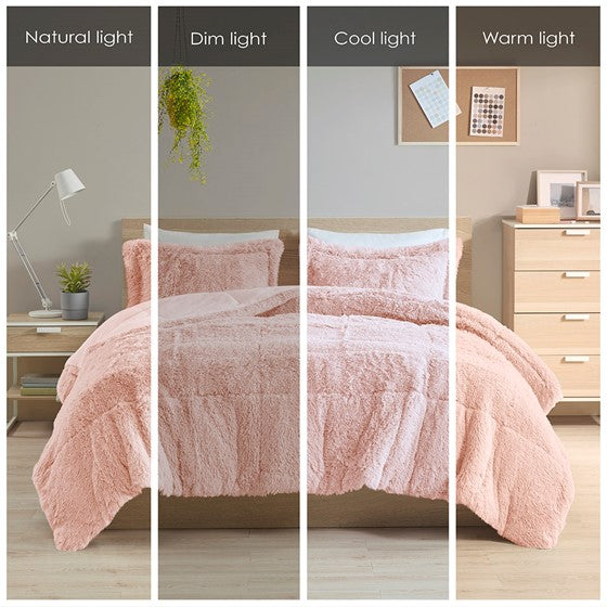 Malea Shaggy Faux Fur Comforter Mini Set (Blush)