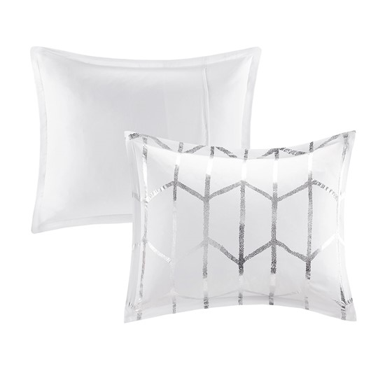 Raina Metallic Printed Comforter Set (White/Silver)