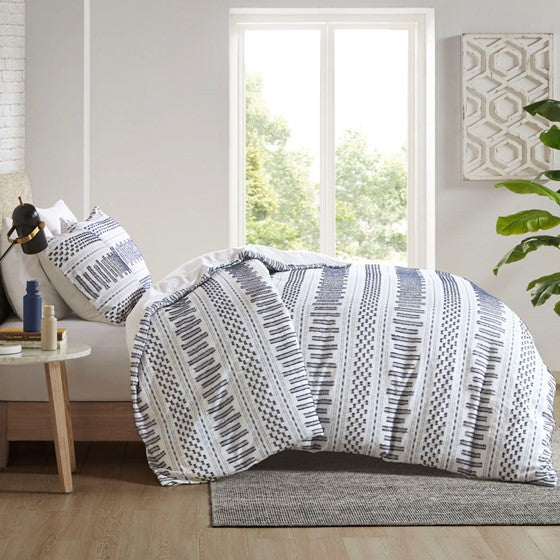 Rhea Cotton Jacquard Comforter Mini Set (Off White/Navy)