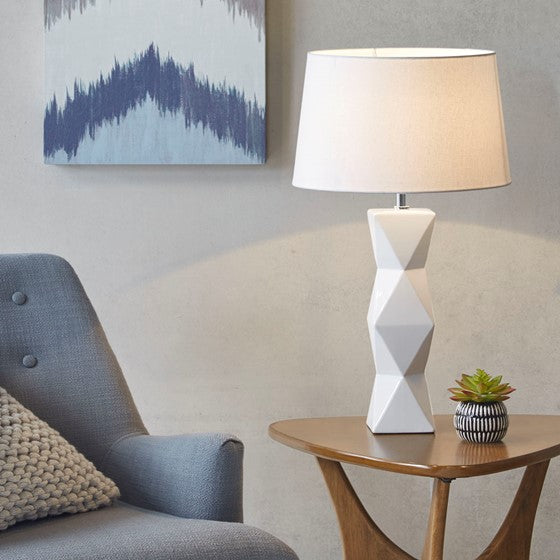 Kenlyn Geometric Ceramic Table Lamp (White)