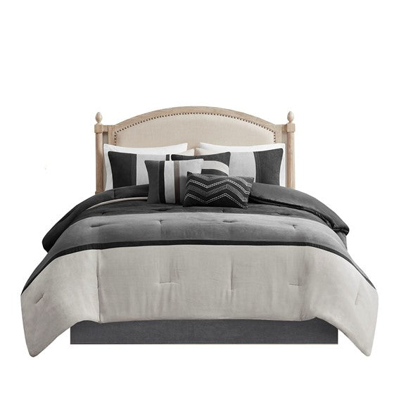 Palisades 7 Piece Faux Suede Comforter Set (Black)