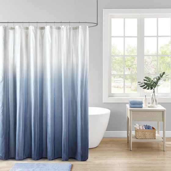 Ara Ombre Printed Seersucker Shower Curtain (Blue)