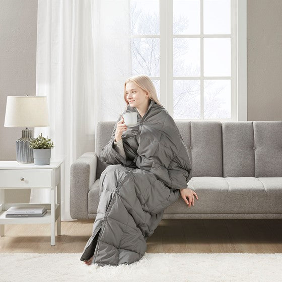 Hadly Goose Feather and Down Wearable Throw (Grey)